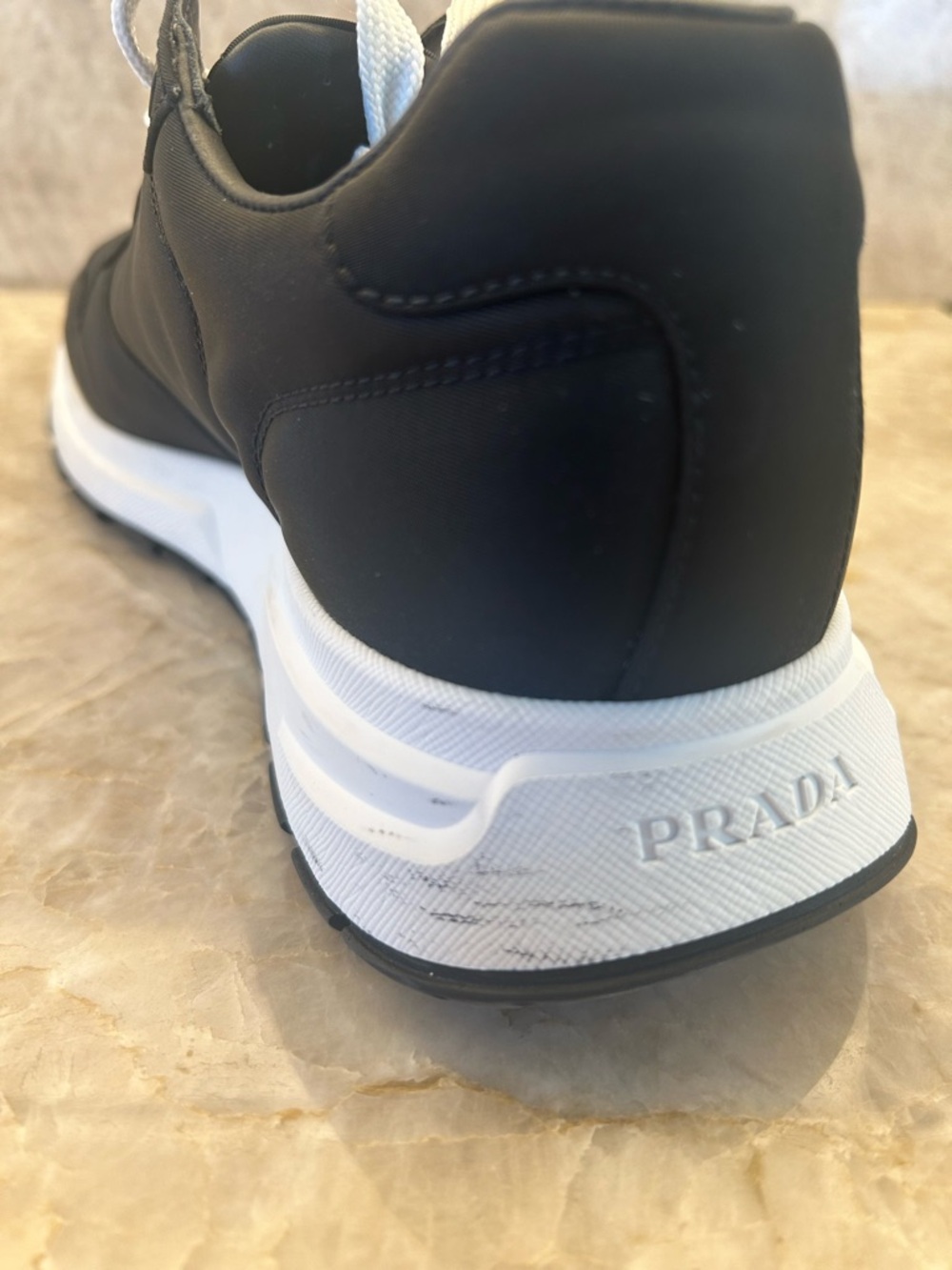 Prada Black and White Men’s Milano Runner Sneakers with Logo Patch - Picture 5 of 16
